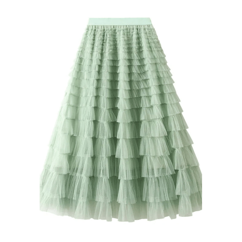 Gelaagde elastische taille tule maxi rok