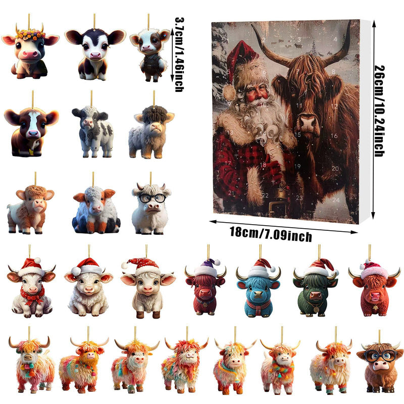 Kerst adventskalender Yak Santa acryl cartoon hanger blinde doos