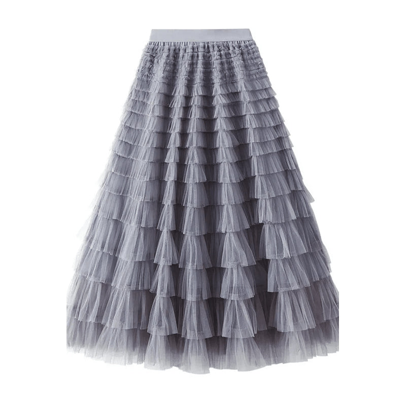 Gelaagde elastische taille tule maxi rok