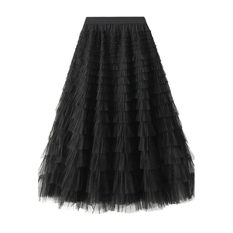Gelaagde elastische taille tule maxi rok