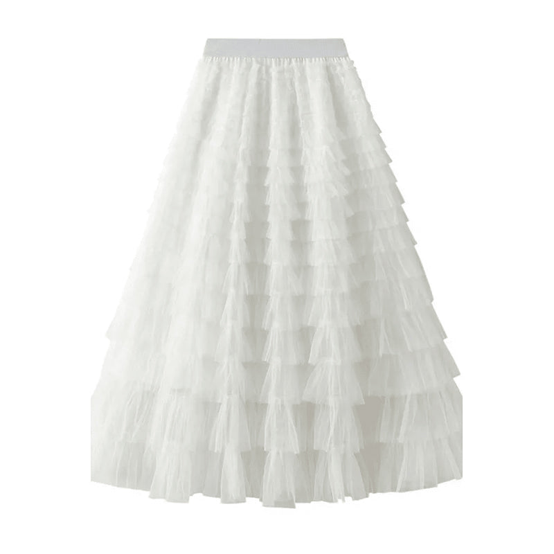 Gelaagde elastische taille tule maxi rok