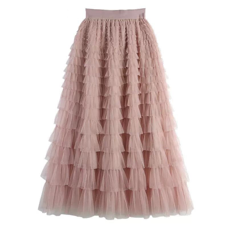 Gelaagde elastische taille tule maxi rok