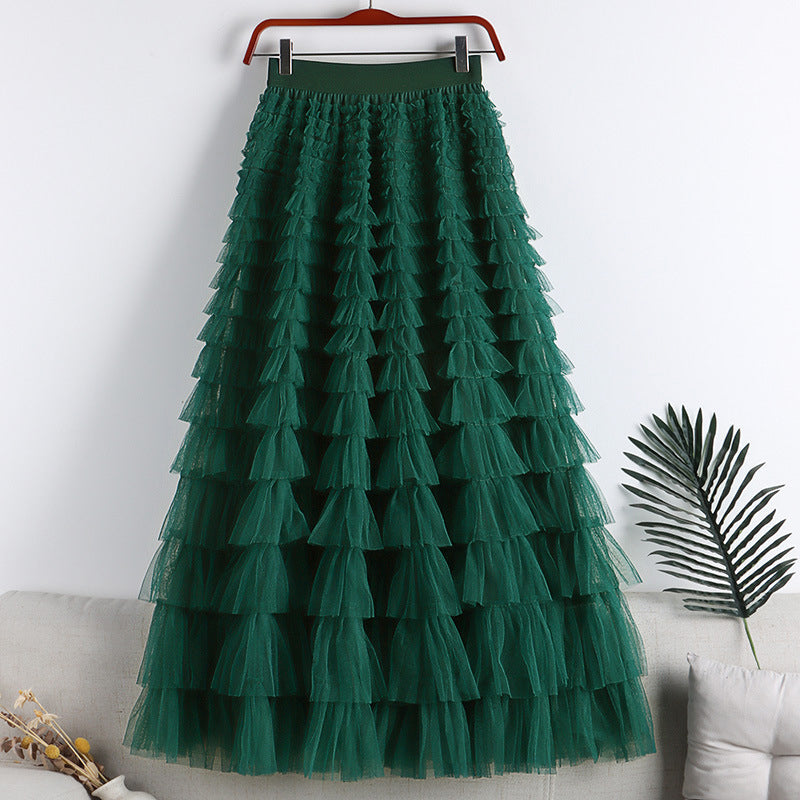 Gelaagde elastische taille tule maxi rok