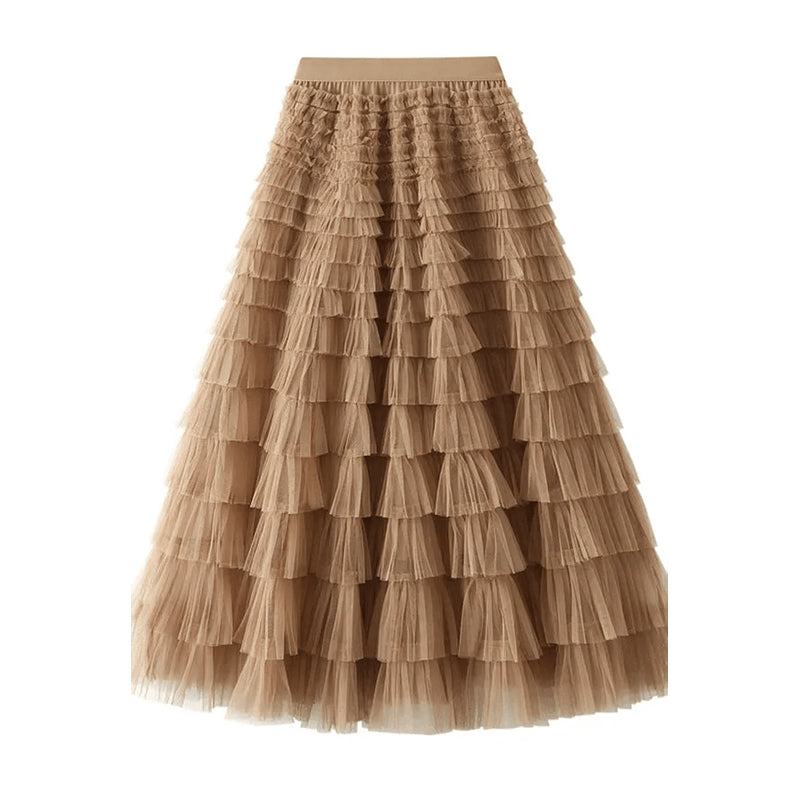 Gelaagde elastische taille tule maxi rok