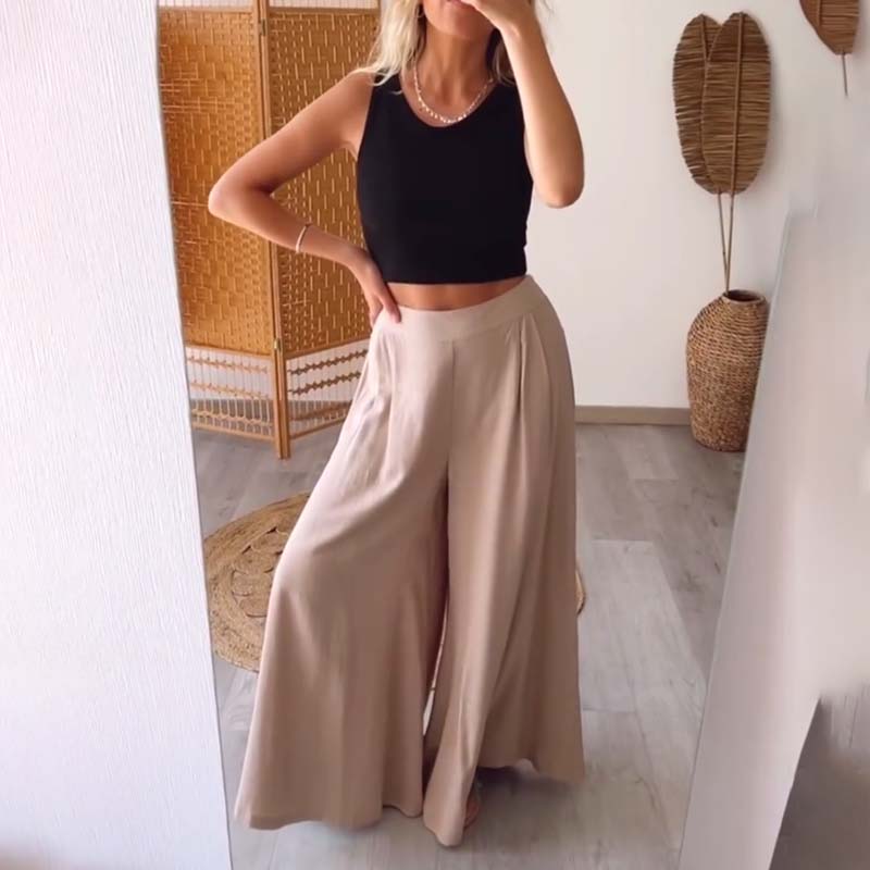 Casual effen broek met wijde pijpen