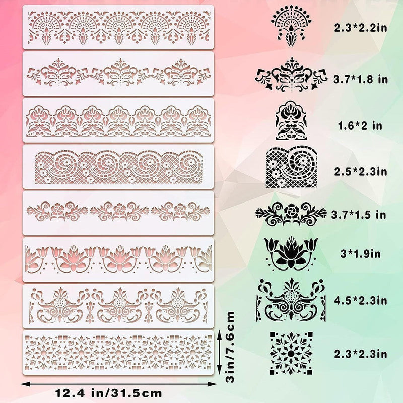 Flower Border Stencils 1 Set of 8 PCS