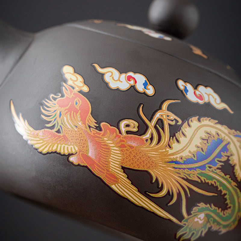 Draak en Phoenix paarse klei theepot