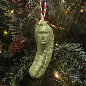 grappig Nicolas Cage kerst groen augurk hangend ornament