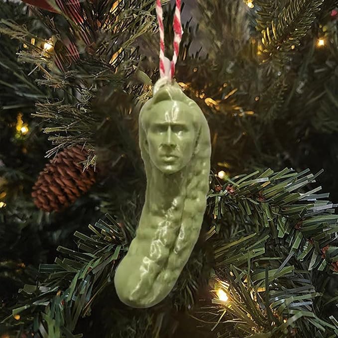 grappig Nicolas Cage kerst groen augurk hangend ornament