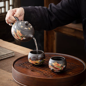 Draak en Phoenix paarse klei theepot