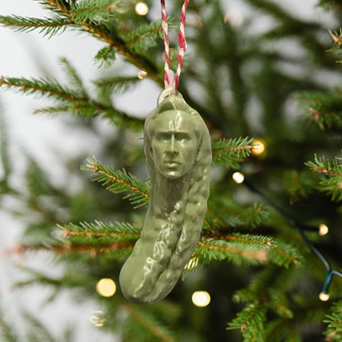 grappig Nicolas Cage kerst groen augurk hangend ornament
