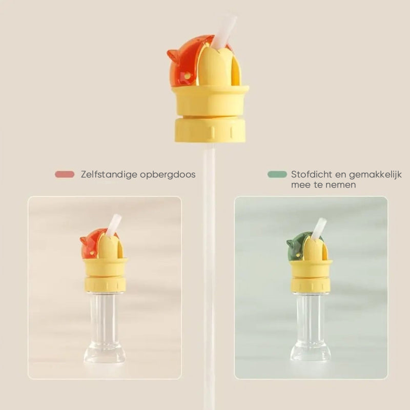 Herbruikbare kinderdrank-waterfles met rietje