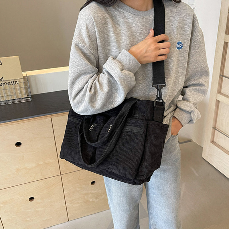 Corduroy damestas met grote capaciteit