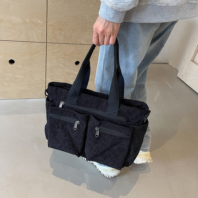 Corduroy damestas met grote capaciteit