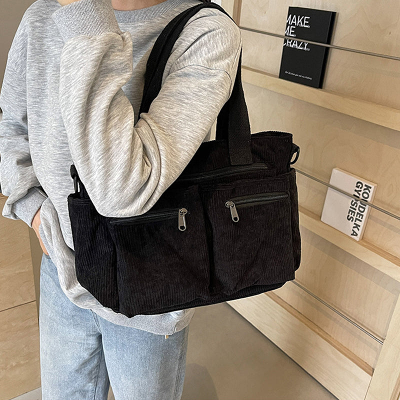 Corduroy damestas met grote capaciteit