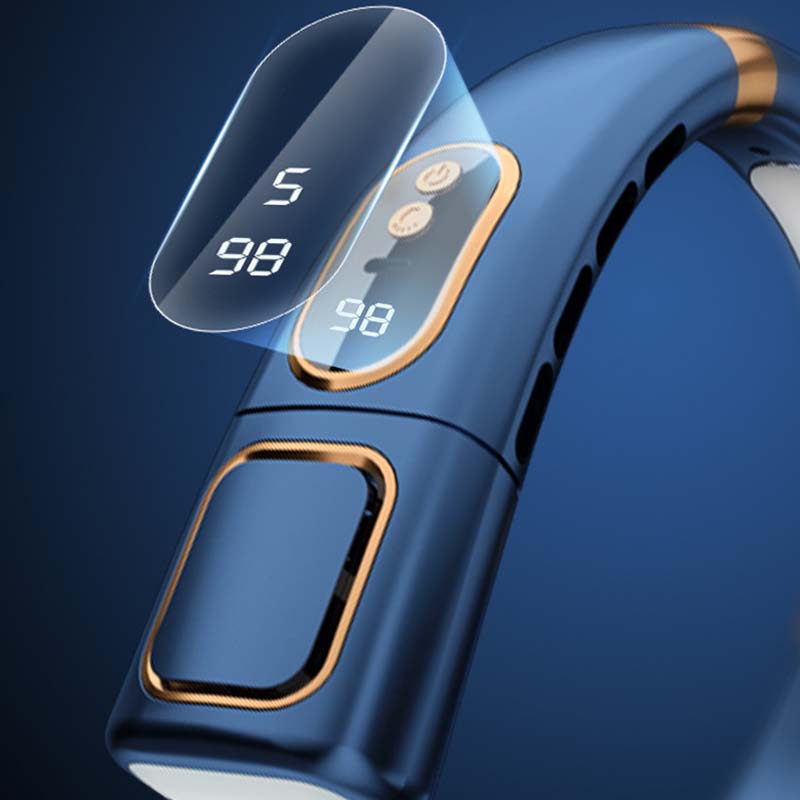 Bladloze hangende nekventilator met digitaal display en licht