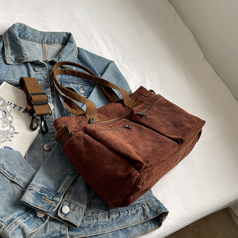 Corduroy damestas met grote capaciteit
