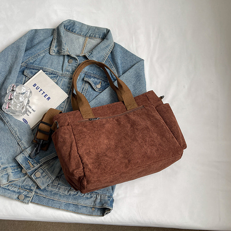 Corduroy damestas met grote capaciteit