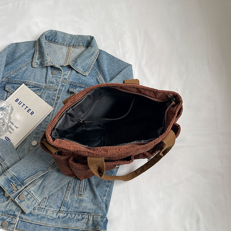 Corduroy damestas met grote capaciteit