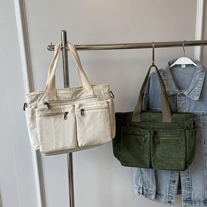 Corduroy damestas met grote capaciteit