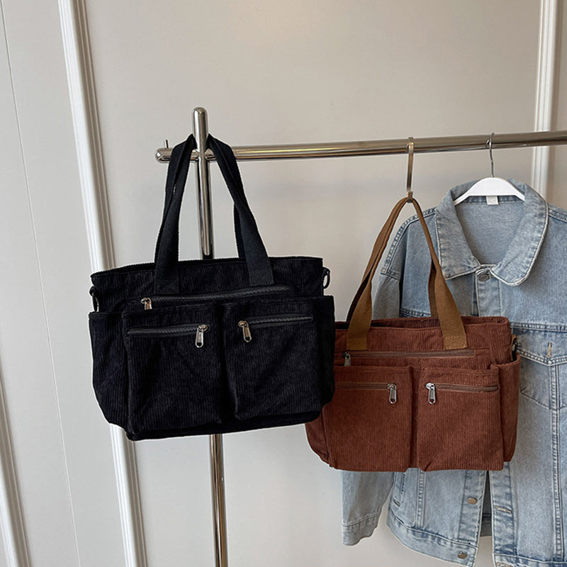 Corduroy damestas met grote capaciteit