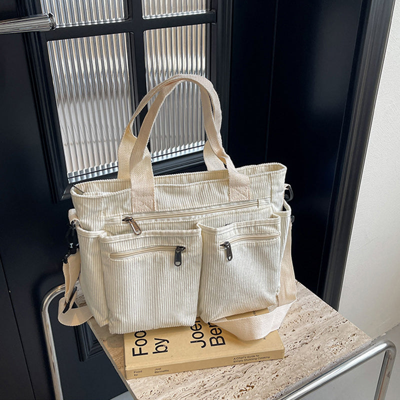 Corduroy damestas met grote capaciteit