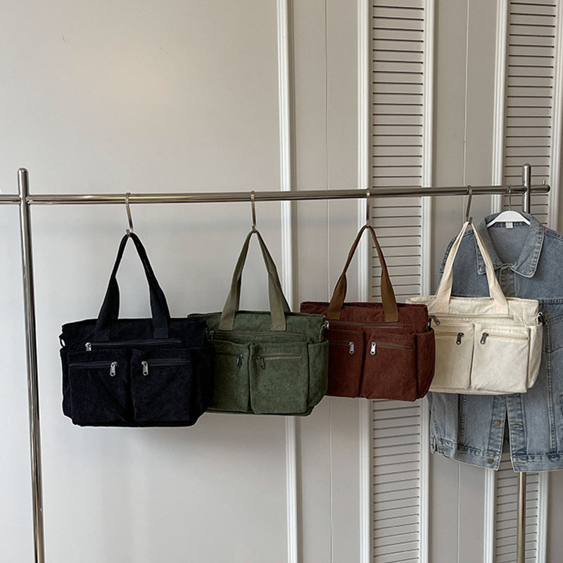 Corduroy damestas met grote capaciteit