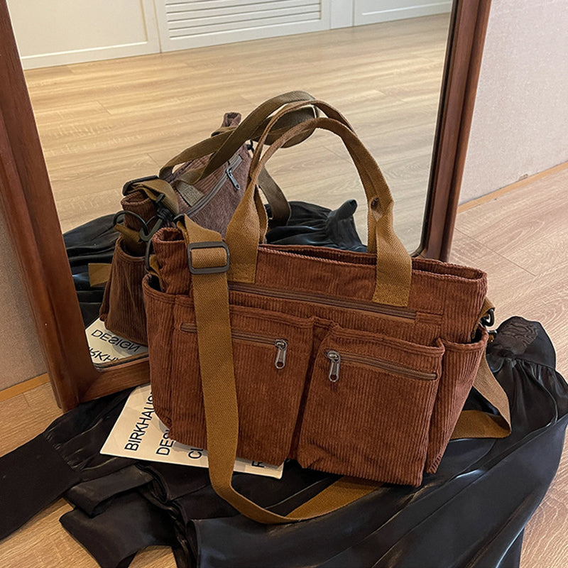 Corduroy damestas met grote capaciteit