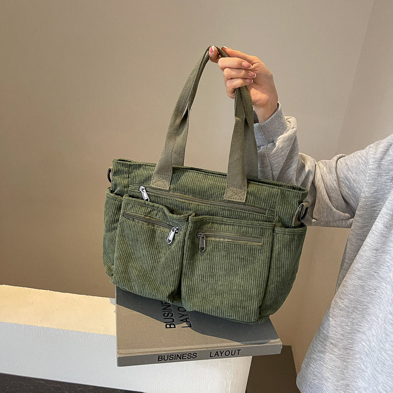 Corduroy damestas met grote capaciteit