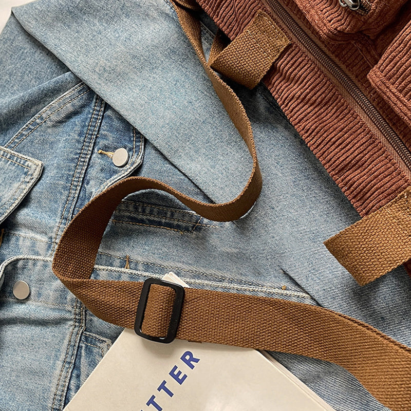 Corduroy damestas met grote capaciteit