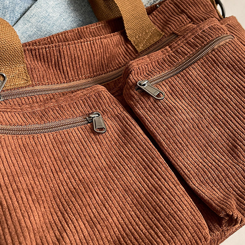 Corduroy damestas met grote capaciteit