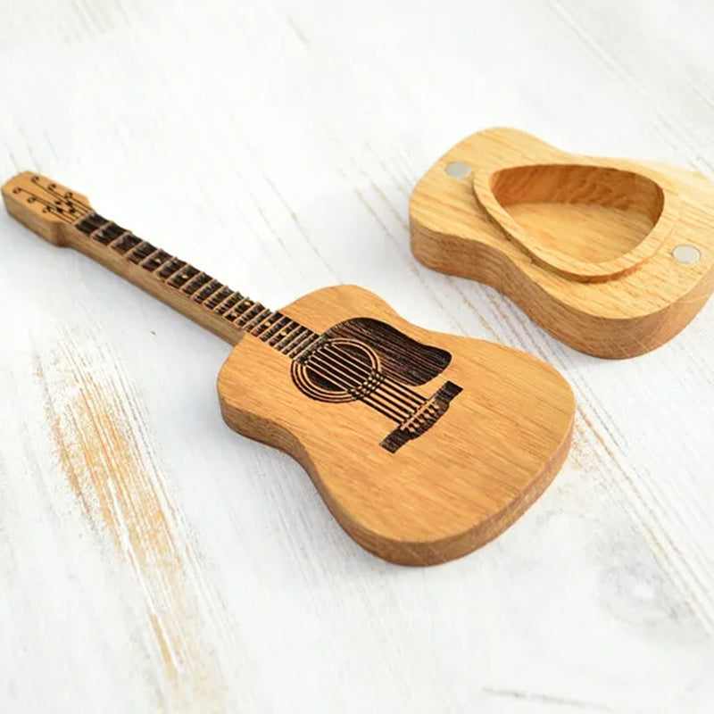 Gitaar Houten kerstcadeau: gesneden plectrumdoos