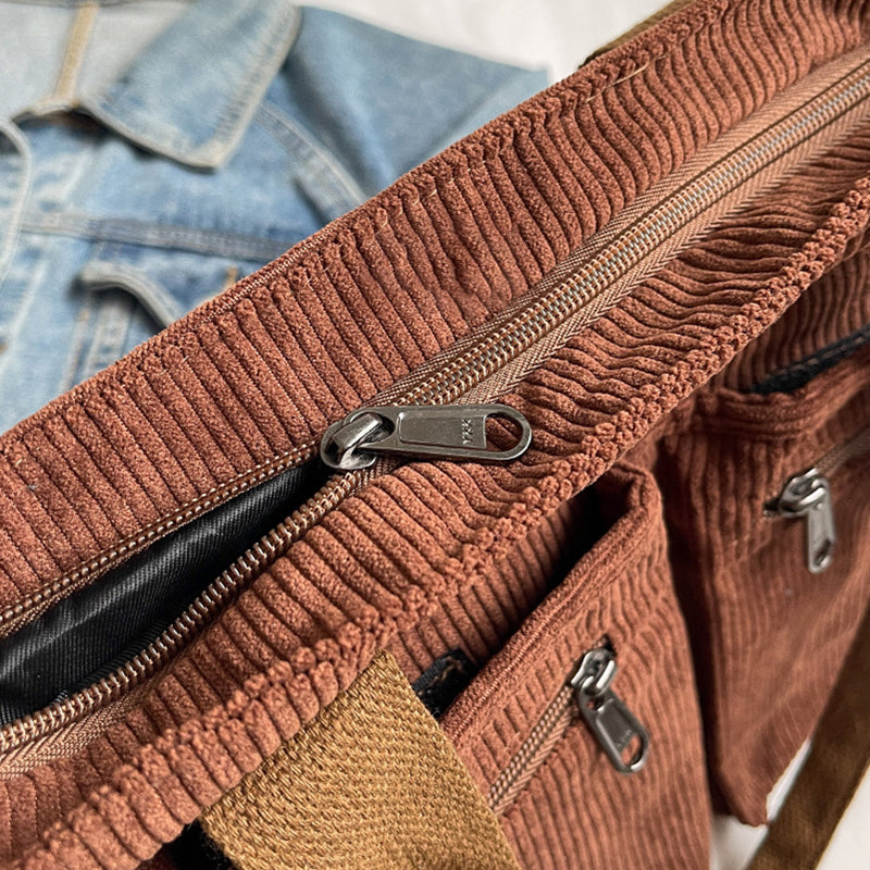 Corduroy damestas met grote capaciteit