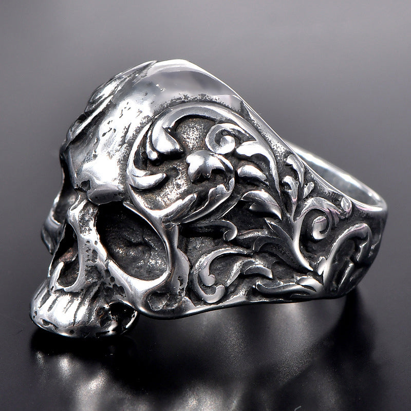 Punk style titanium skull ring