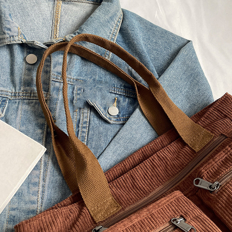 Corduroy damestas met grote capaciteit