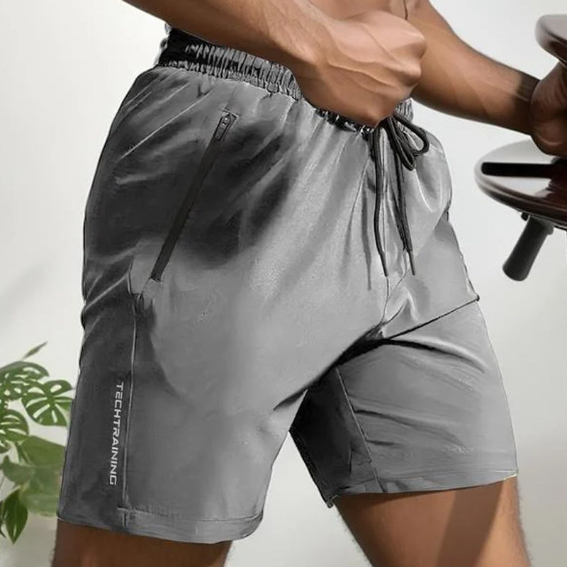 Herenshort met letterprint en trekkoord in de taille