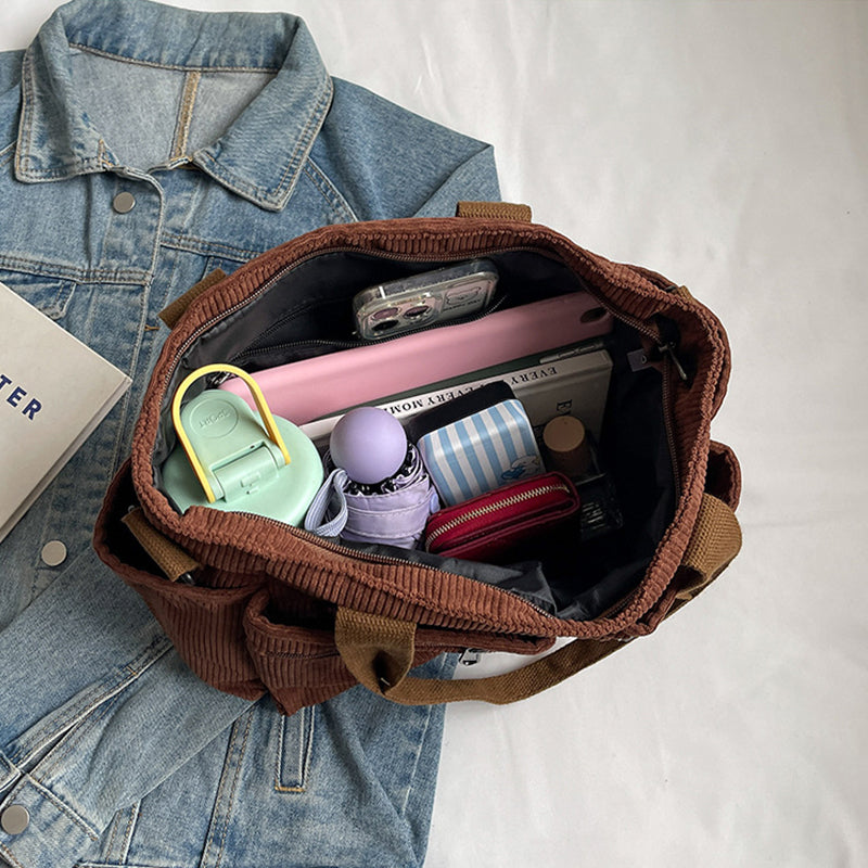 Corduroy damestas met grote capaciteit