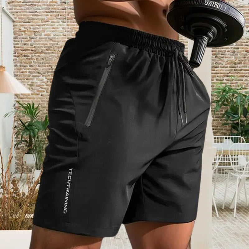 Herenshort met letterprint en trekkoord in de taille