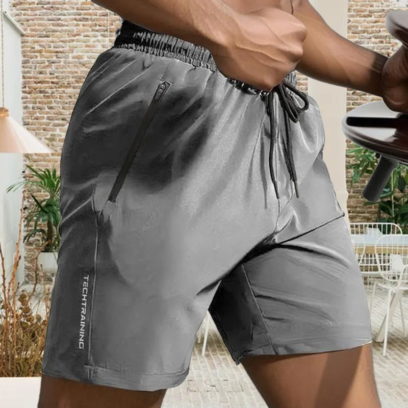 Herenshort met letterprint en trekkoord in de taille