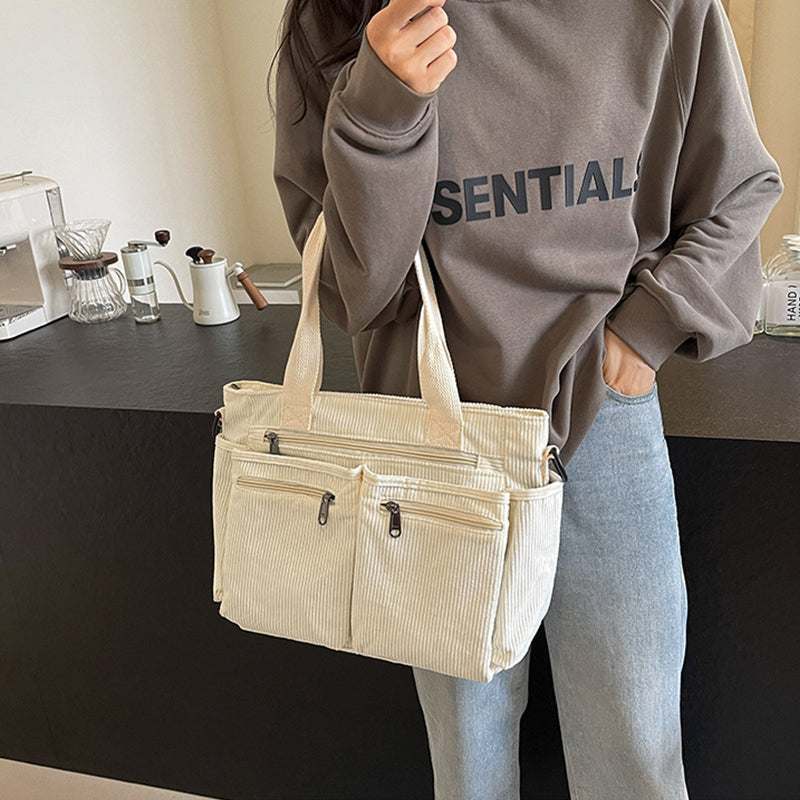 Corduroy damestas met grote capaciteit