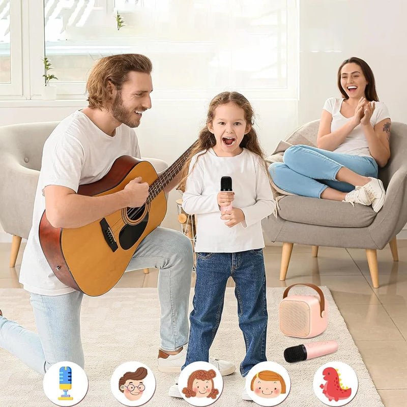 Mini-karaokemachine met draadloze microfoons