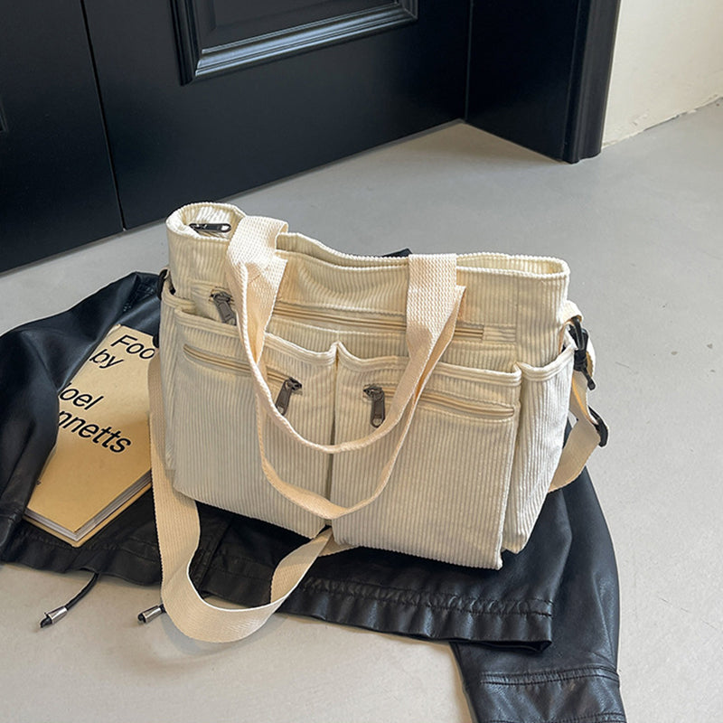 Corduroy damestas met grote capaciteit