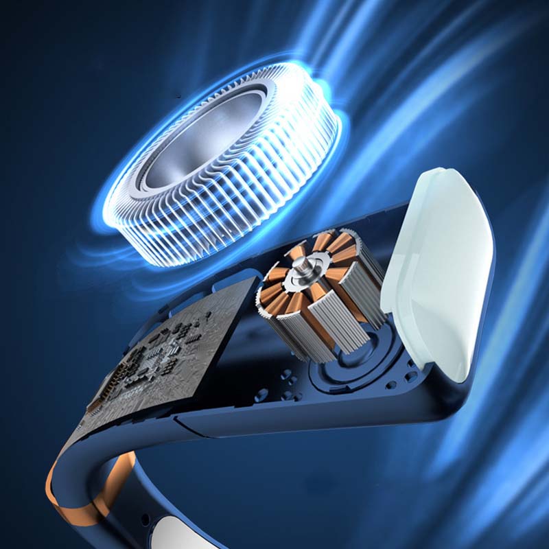 Bladloze hangende nekventilator met digitaal display en licht