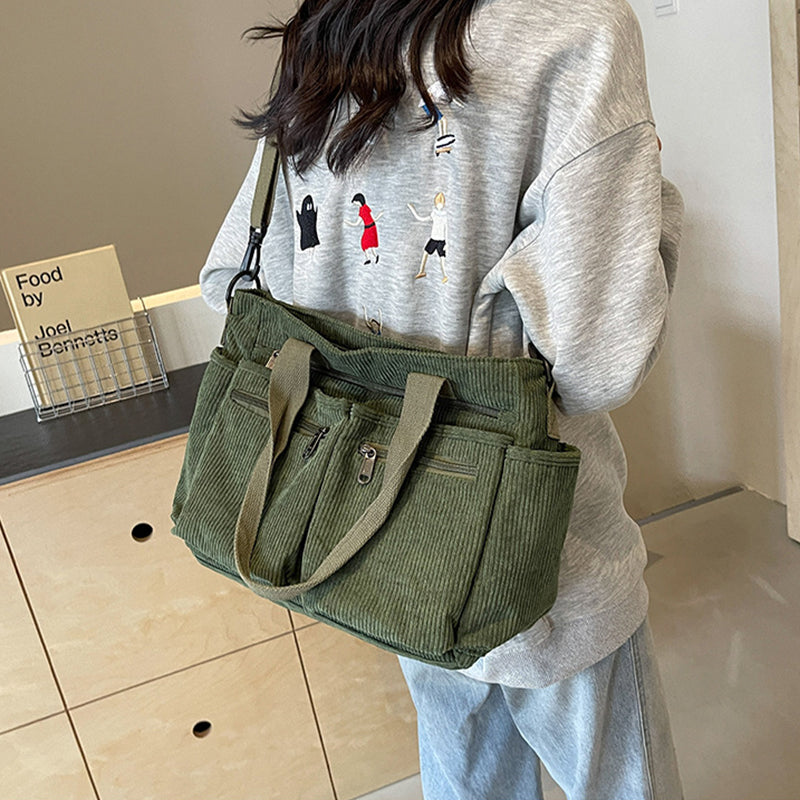 Corduroy damestas met grote capaciteit