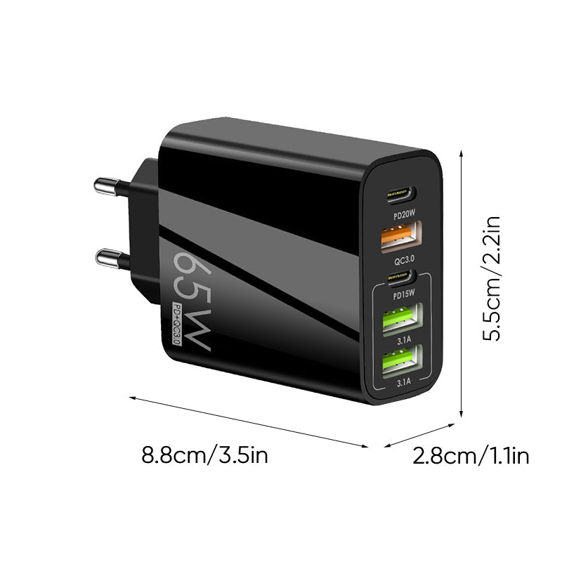 Multiport 65W Snellader Adapter