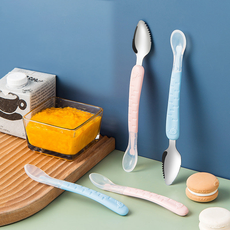 Siliconen babylepel met dubbele kop