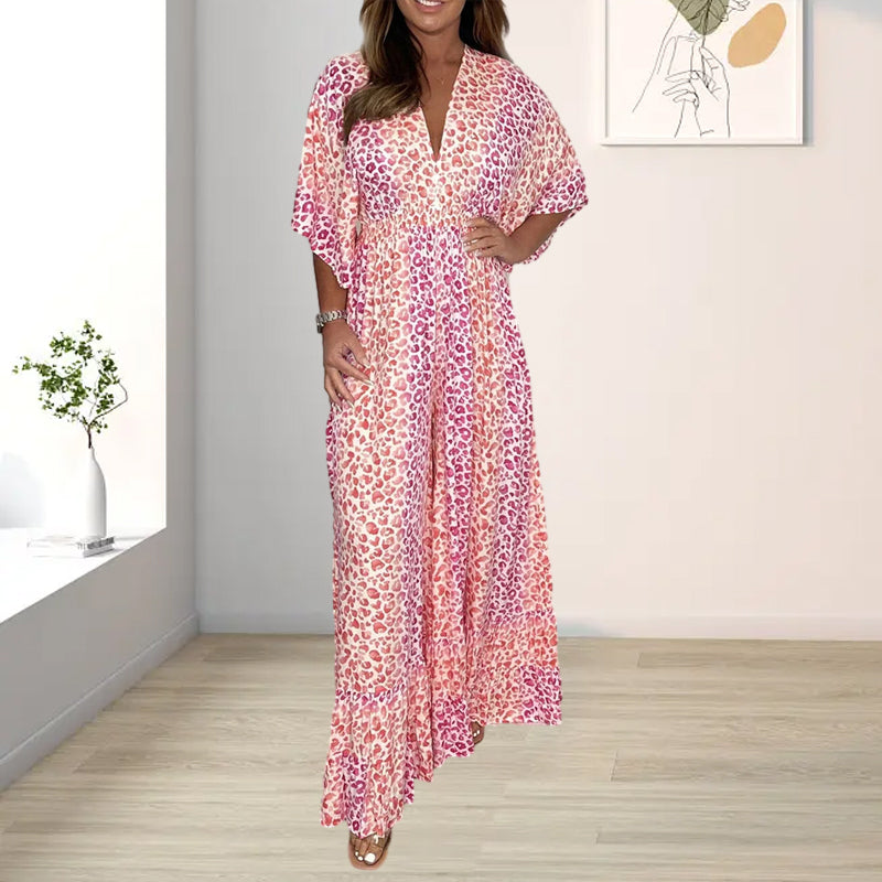 Geometrie multi-print kimono-jumpsuits met V-hals