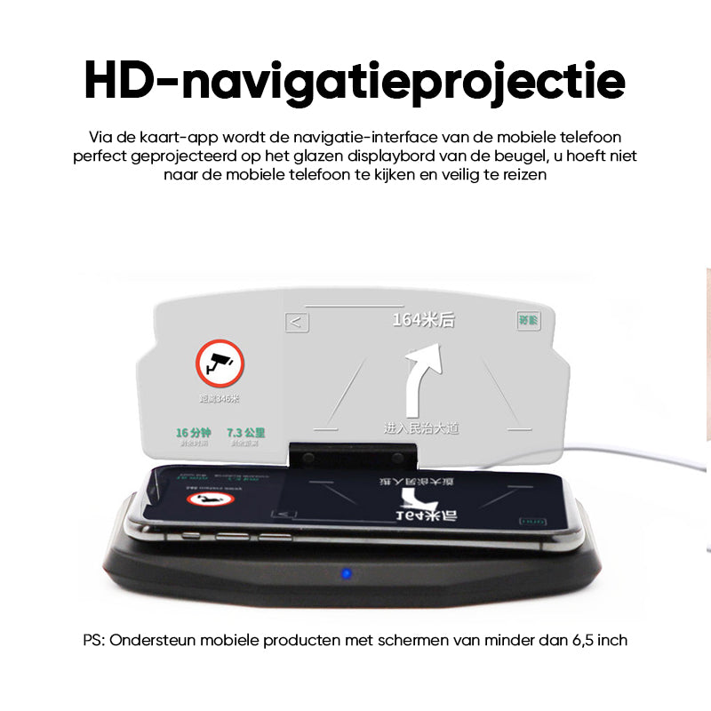 HUD-navigatieprojector met draadloos opladen