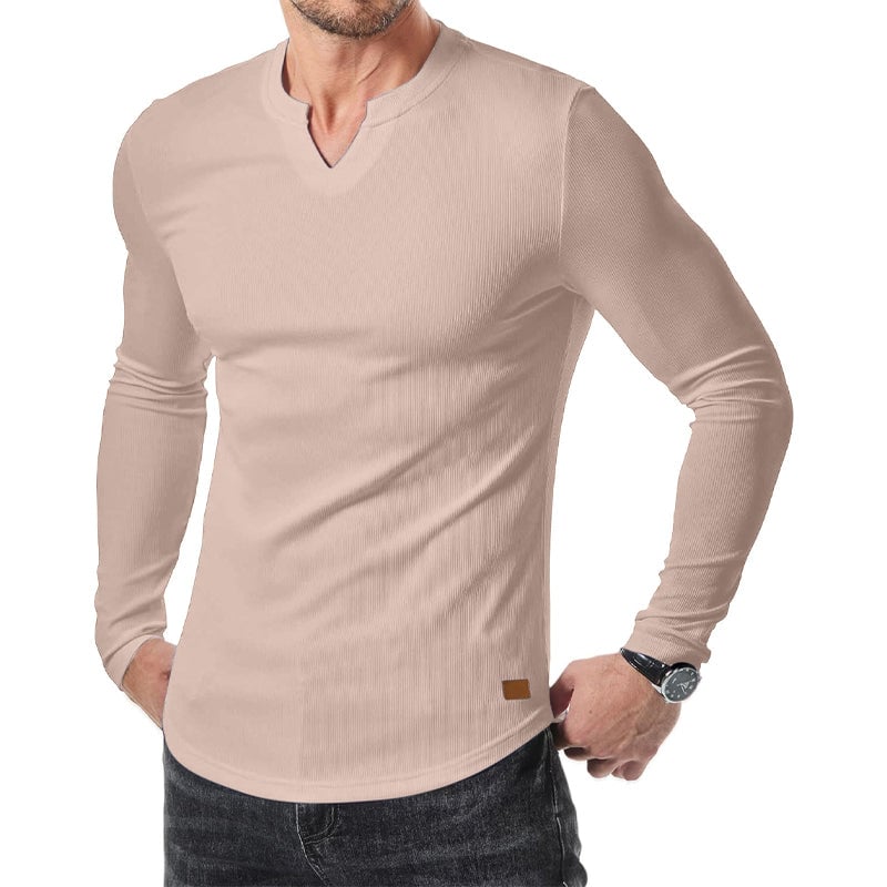 Slim-fit herenshirt met lange lijn en v-hals
