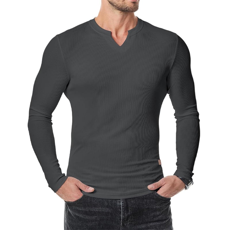 Slim-fit herenshirt met lange lijn en v-hals